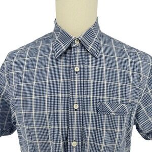J. Campbell Los Angeles Mens Blue Plaid Short Sleeve‎ Button Up Shirt